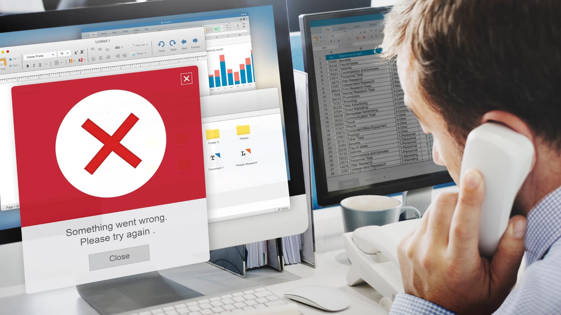 Imagem de um homem tentando resolver um problema que deixou o seu site fora do ar.