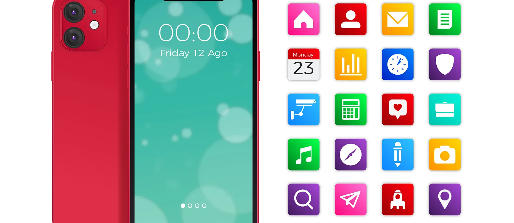 Ilustração de smartphone com interface de aplicativo e ícones de apps mobile representando desenvolvimento de aplicativos